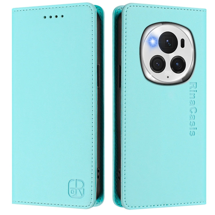 For Honor Magic6 Pro Global RC01 Dual-Folded Magnetic Suction RFID Leather Phone Case