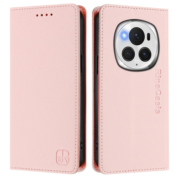 For Honor Magic6 Pro Global RC01 Dual-Folded Magnetic Suction RFID Leather Phone Case