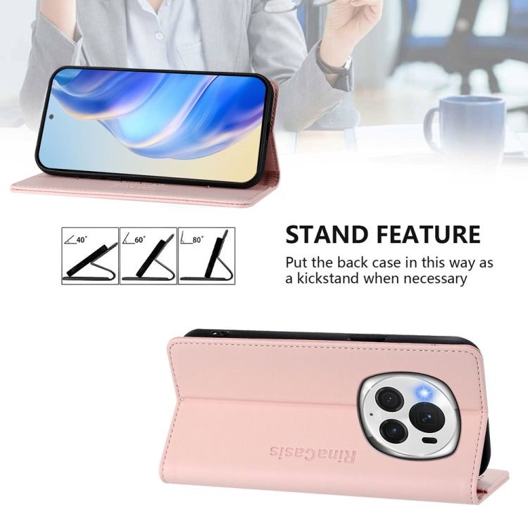 For Honor Magic6 Pro Global RC01 Dual-Folded Magnetic Suction RFID Leather Phone Case