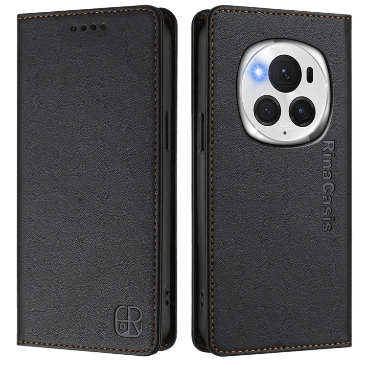 For Honor Magic6 Pro Global RC01 Dual-Folded Magnetic Suction RFID Leather Phone Case