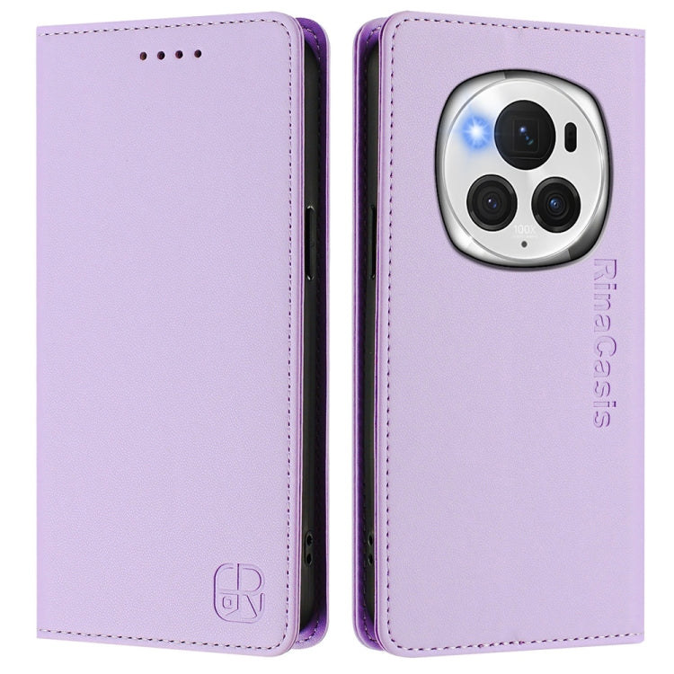 For Honor Magic6 Pro Global RC01 Dual-Folded Magnetic Suction RFID Leather Phone Case