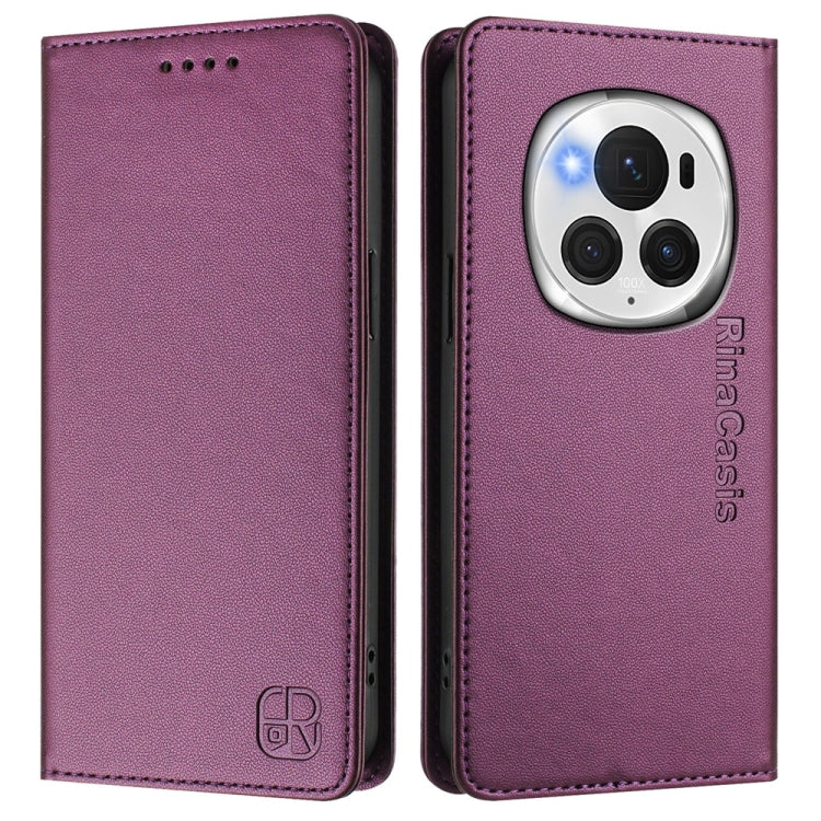 For Honor Magic6 Pro Global RC01 Dual-Folded Magnetic Suction RFID Leather Phone Case