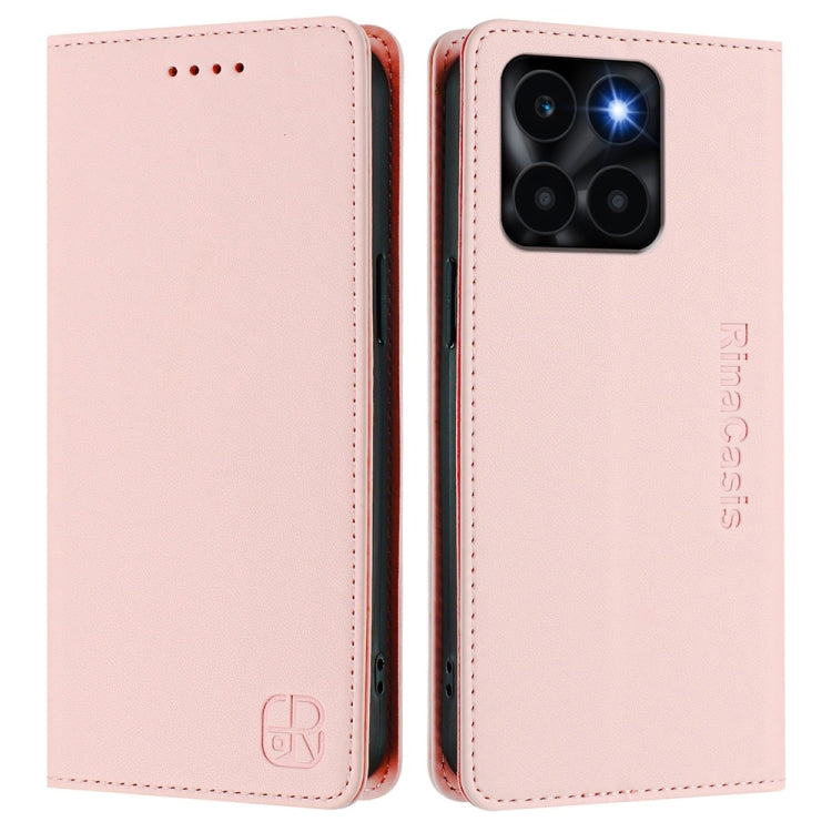 For Honor X6a RC01 Dual-Folded Magnetic Suction RFID Leather Phone Case
