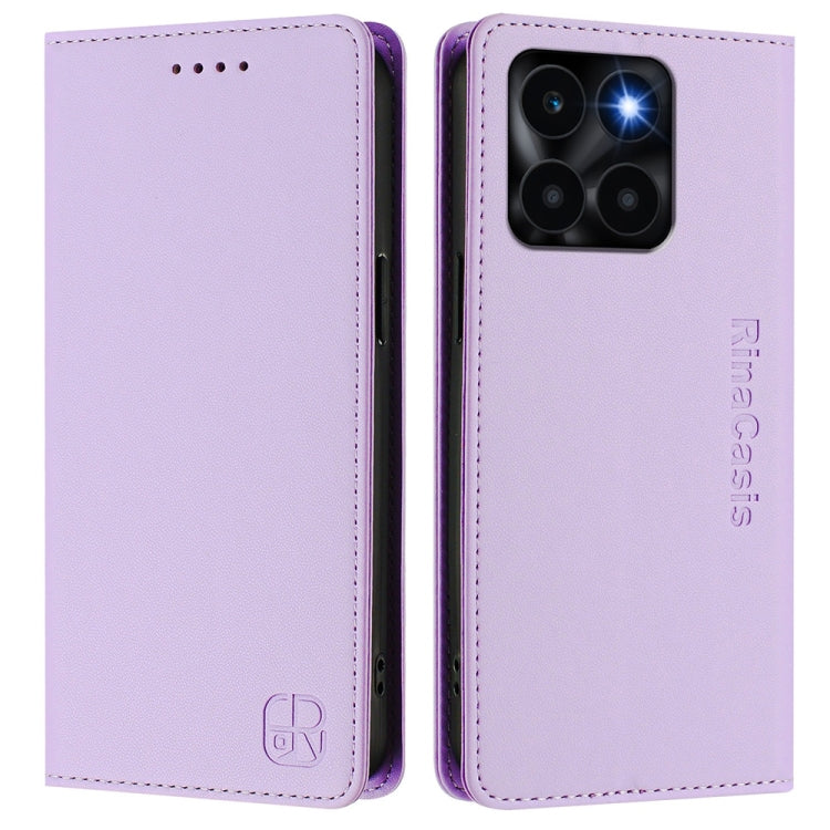 For Honor X6a RC01 Dual-Folded Magnetic Suction RFID Leather Phone Case