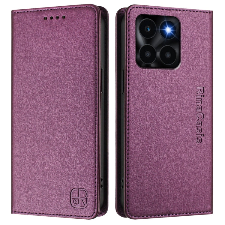 For Honor X6a RC01 Dual-Folded Magnetic Suction RFID Leather Phone Case