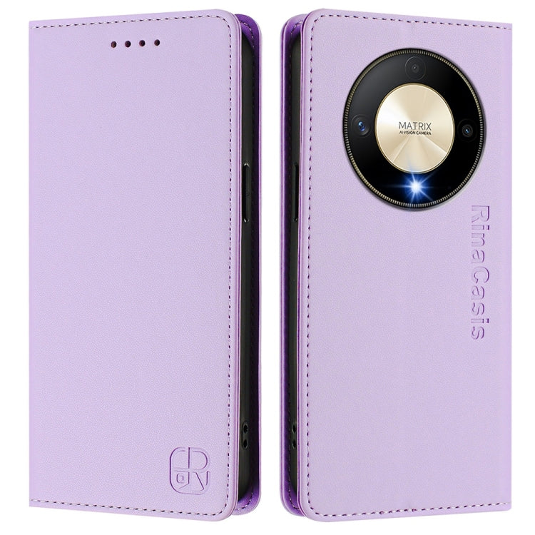 For Honor X9b / Magic6 Lite 5G Global RC01 Dual-Folded Magnetic Suction RFID Leather Phone Case