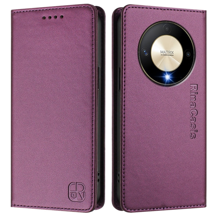For Honor X9b / Magic6 Lite 5G Global RC01 Dual-Folded Magnetic Suction RFID Leather Phone Case