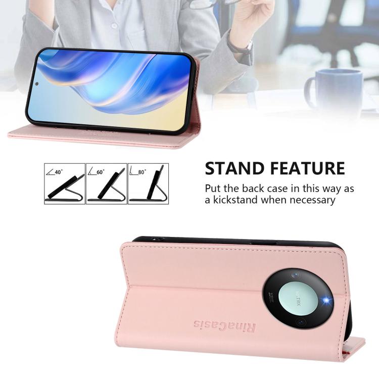 For Honor X60 / X9c Smart RC01 Dual-Folded Magnetic Suction RFID Leather Phone Case