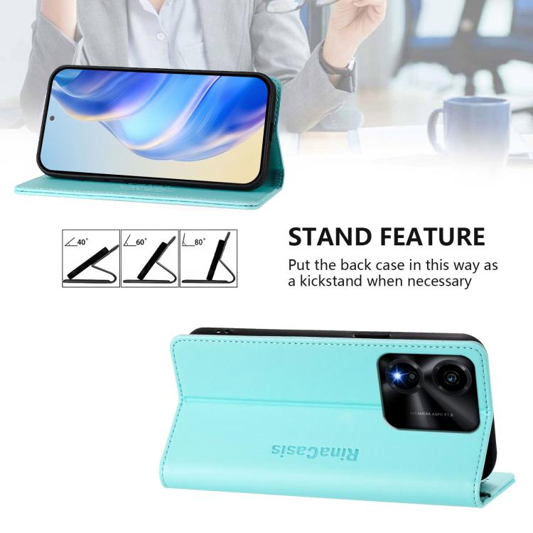 For Honor X5c Plus RC01 Dual-Folded Magnetic Suction RFID Leather Phone Case