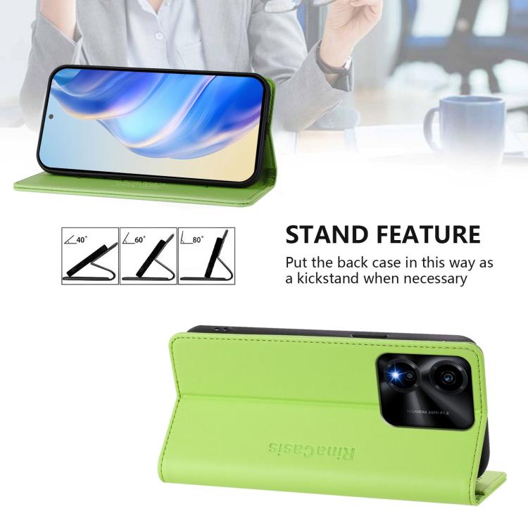For Honor X5c Plus RC01 Dual-Folded Magnetic Suction RFID Leather Phone Case