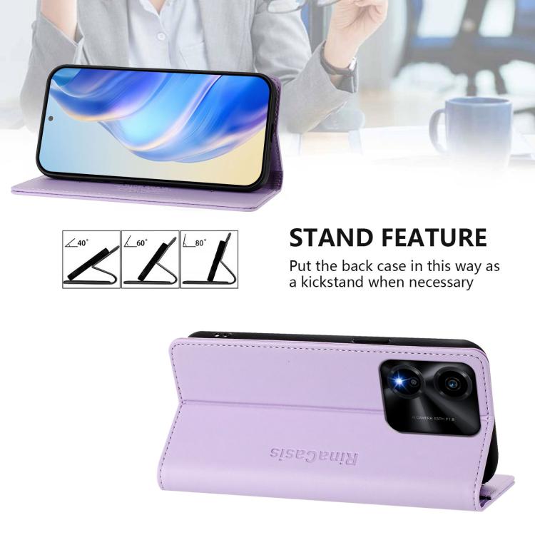 For Honor X5c Plus RC01 Dual-Folded Magnetic Suction RFID Leather Phone Case