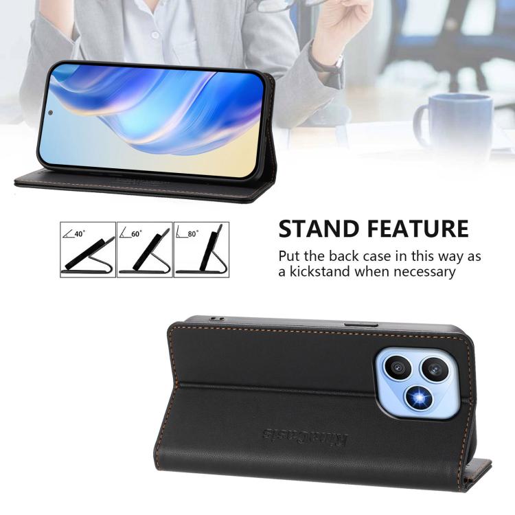 For Honor X8d 4G RC01 Dual-Folded Magnetic Suction RFID Leather Phone Case