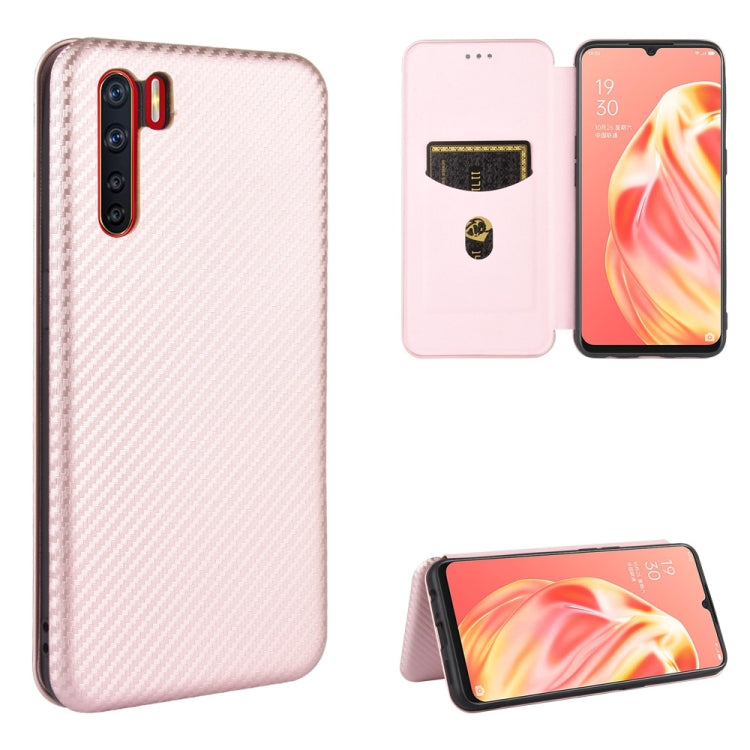 For OPPO A91 / F15 Reno3(Southeast Asia Version) Carbon Fiber Texture Horizontal Flip TPU + PC + PU Leather Case with Card Slot