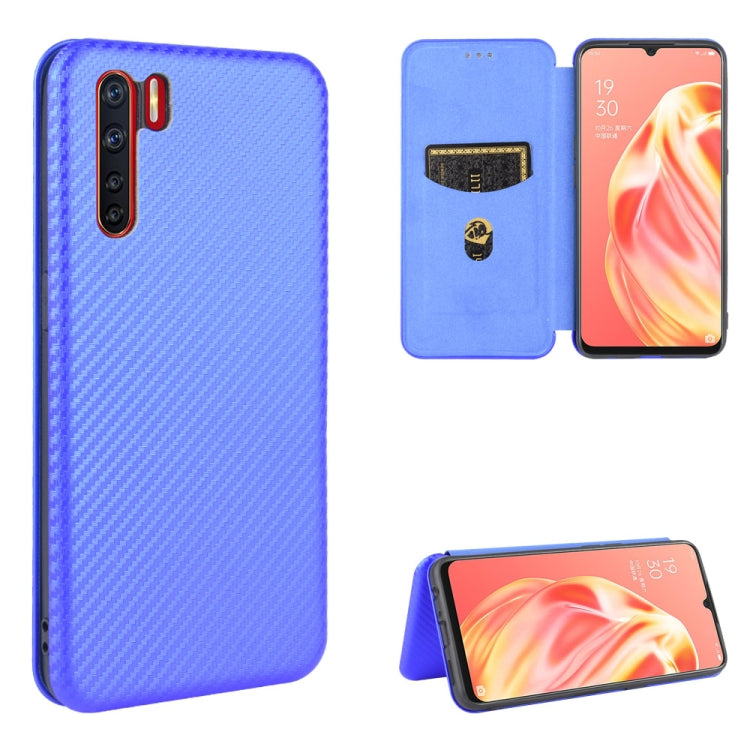 For OPPO A91 / F15 Reno3(Southeast Asia Version) Carbon Fiber Texture Horizontal Flip TPU + PC + PU Leather Case with Card Slot