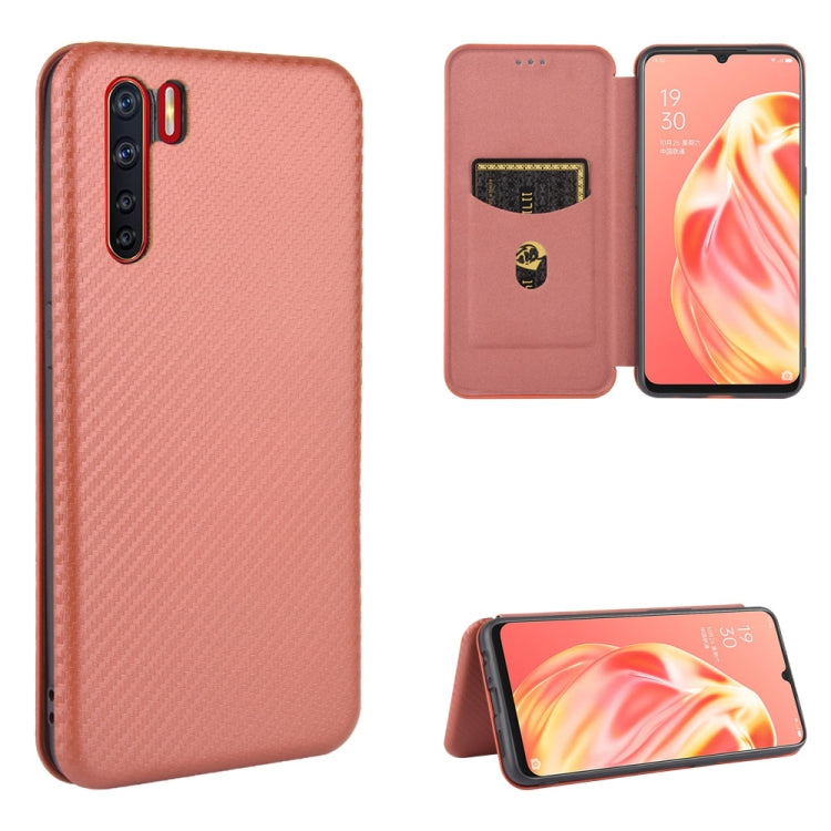 For OPPO A91 / F15 Reno3(Southeast Asia Version) Carbon Fiber Texture Horizontal Flip TPU + PC + PU Leather Case with Card Slot