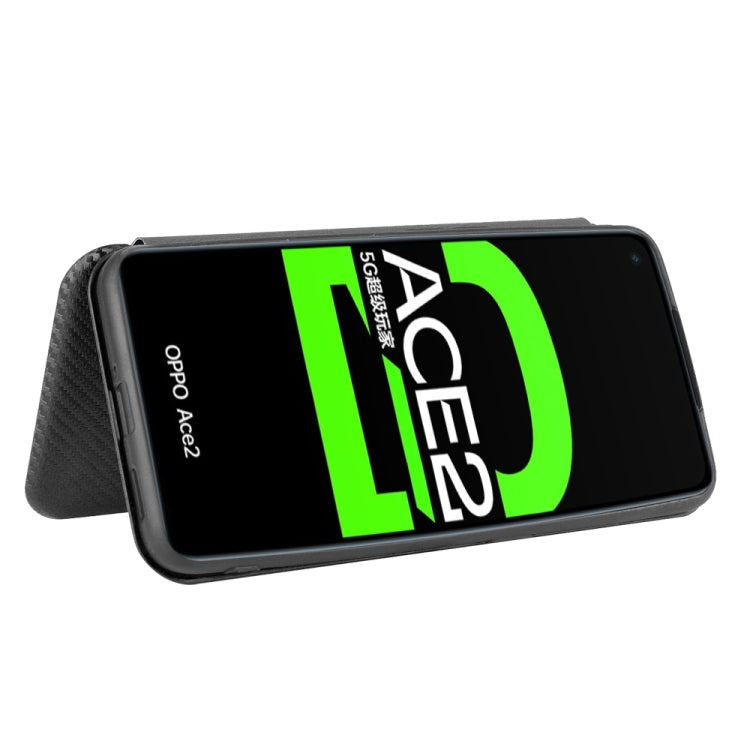 For OPPO Ace2 Carbon Fiber Texture Horizontal Flip TPU + PC + PU Leather Case with Card Slot