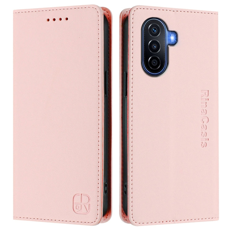 For Huawei Enjoy 50 / nova Y70 Plus RC01 Dual-Folded Magnetic Suction RFID Leather Phone Case