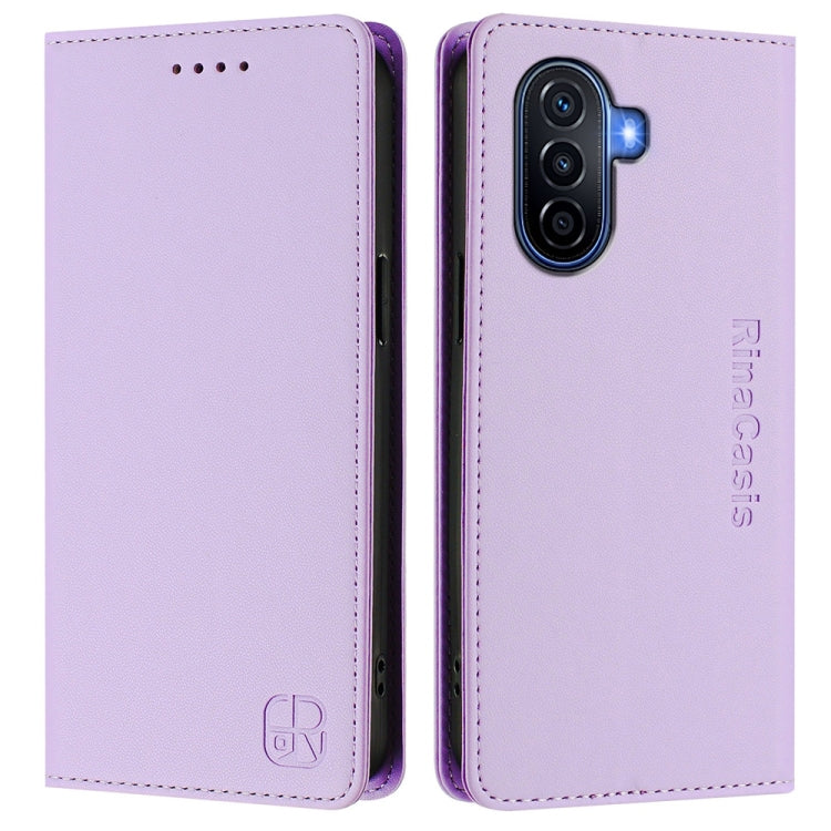 For Huawei Enjoy 50 / nova Y70 Plus RC01 Dual-Folded Magnetic Suction RFID Leather Phone Case