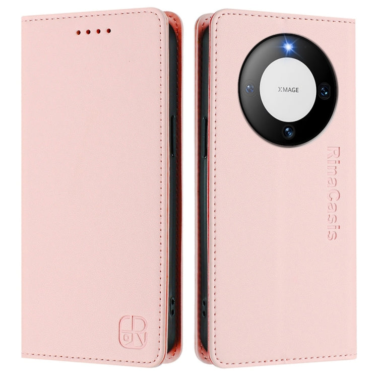 For Huawei Mate 60 RC01 Dual-Folded Magnetic Suction RFID Leather Phone Case