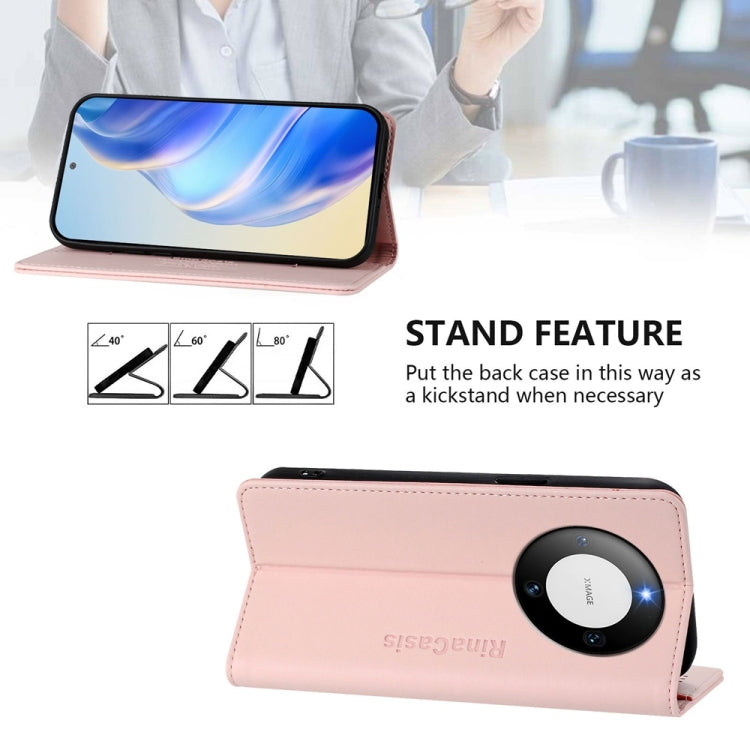 For Huawei Mate 60 RC01 Dual-Folded Magnetic Suction RFID Leather Phone Case