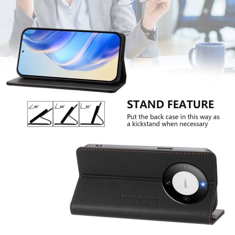 For Huawei Mate 60 RC01 Dual-Folded Magnetic Suction RFID Leather Phone Case