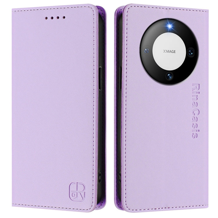 For Huawei Mate 60 RC01 Dual-Folded Magnetic Suction RFID Leather Phone Case