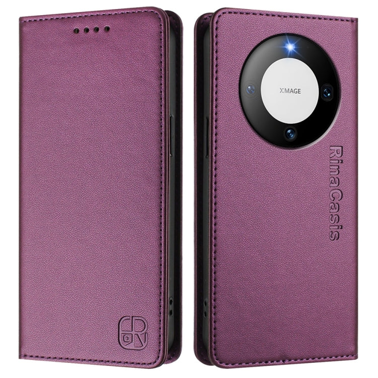 For Huawei Mate 60 RC01 Dual-Folded Magnetic Suction RFID Leather Phone Case