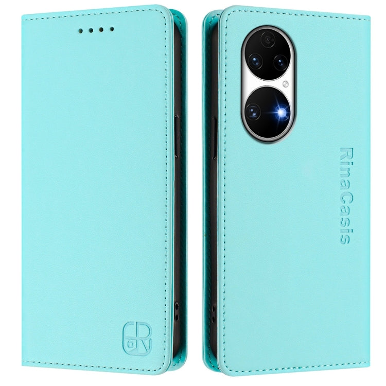 For Huawei P50 RC01 Dual-Folded Magnetic Suction RFID Leather Phone Case