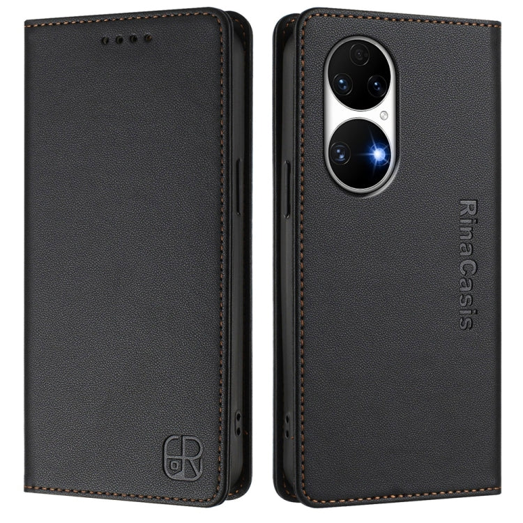 For Huawei P50 RC01 Dual-Folded Magnetic Suction RFID Leather Phone Case