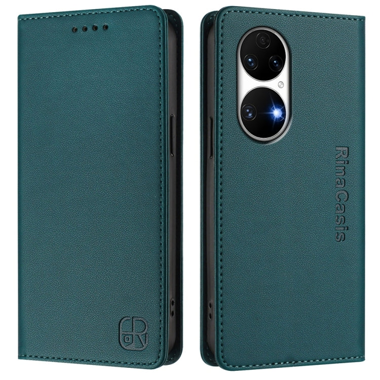 For Huawei P50 RC01 Dual-Folded Magnetic Suction RFID Leather Phone Case