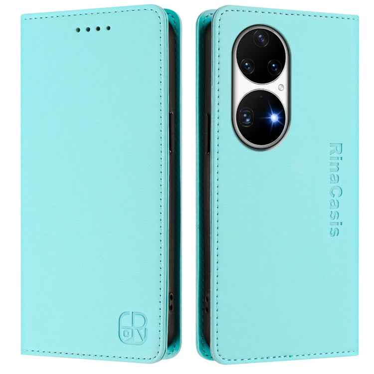 For Huawei P50 Pro RC01 Dual-Folded Magnetic Suction RFID Leather Phone Case