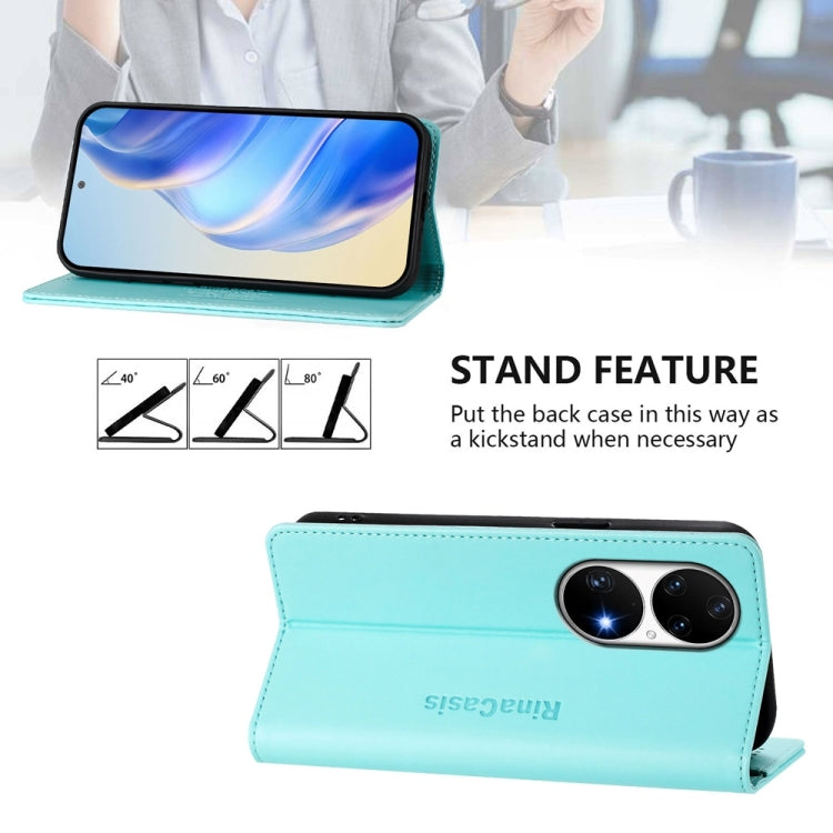For Huawei P50 Pro RC01 Dual-Folded Magnetic Suction RFID Leather Phone Case