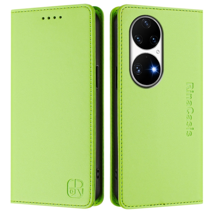 For Huawei P50 Pro RC01 Dual-Folded Magnetic Suction RFID Leather Phone Case
