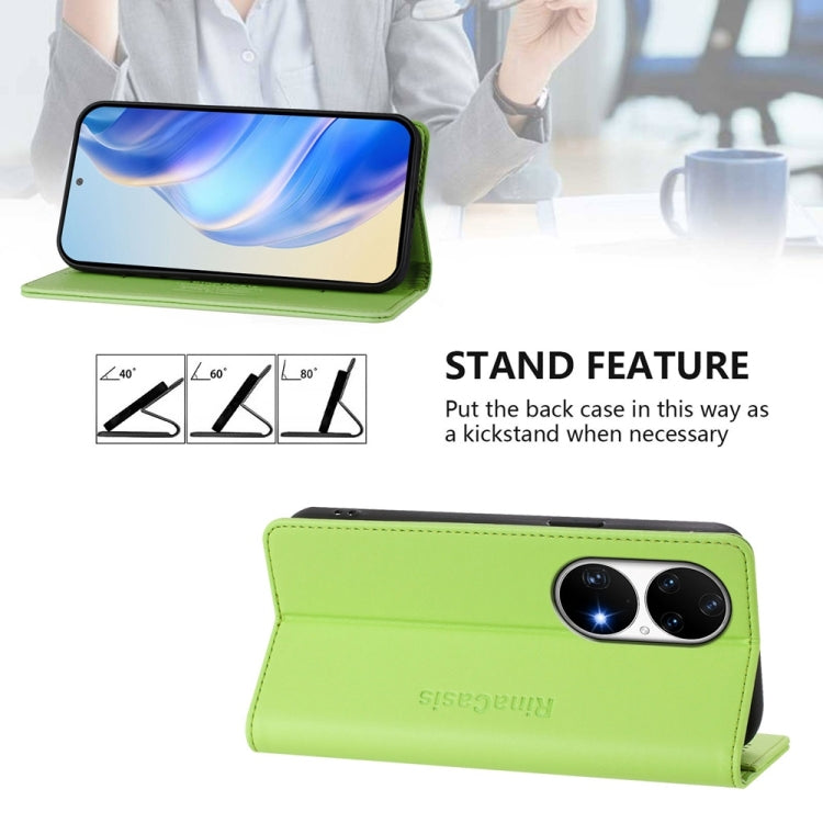 For Huawei P50 Pro RC01 Dual-Folded Magnetic Suction RFID Leather Phone Case