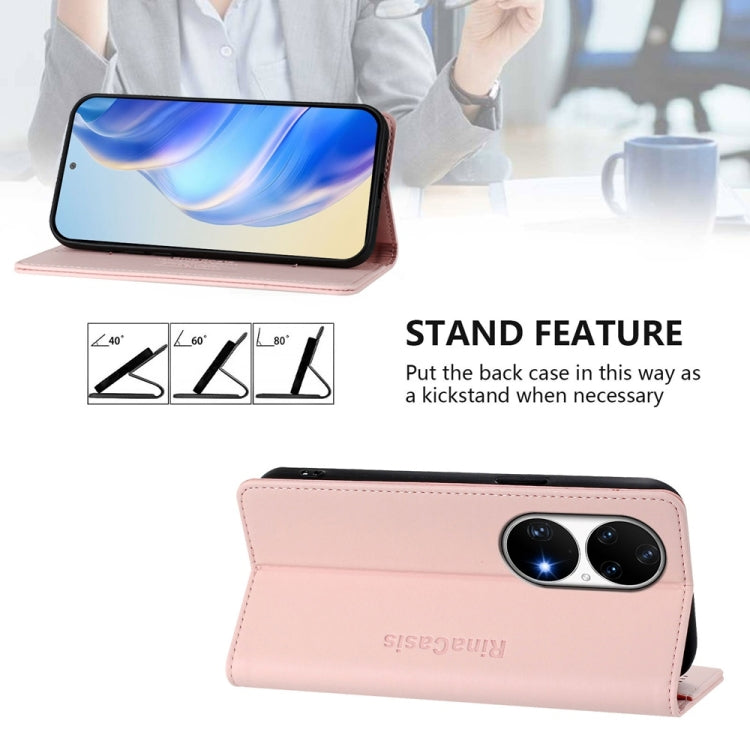 For Huawei P50 Pro RC01 Dual-Folded Magnetic Suction RFID Leather Phone Case
