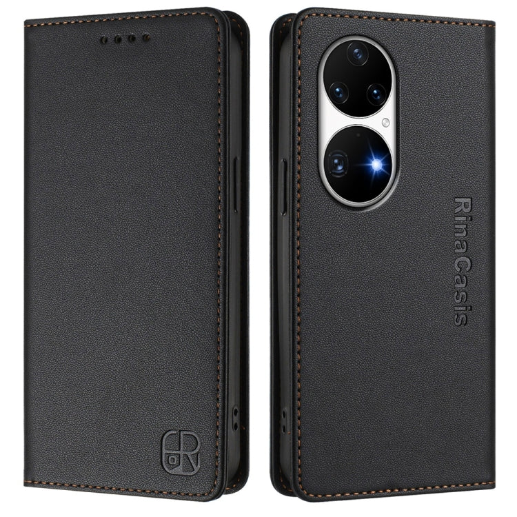 For Huawei P50 Pro RC01 Dual-Folded Magnetic Suction RFID Leather Phone Case