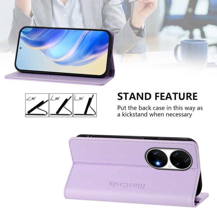 For Huawei P50 Pro RC01 Dual-Folded Magnetic Suction RFID Leather Phone Case