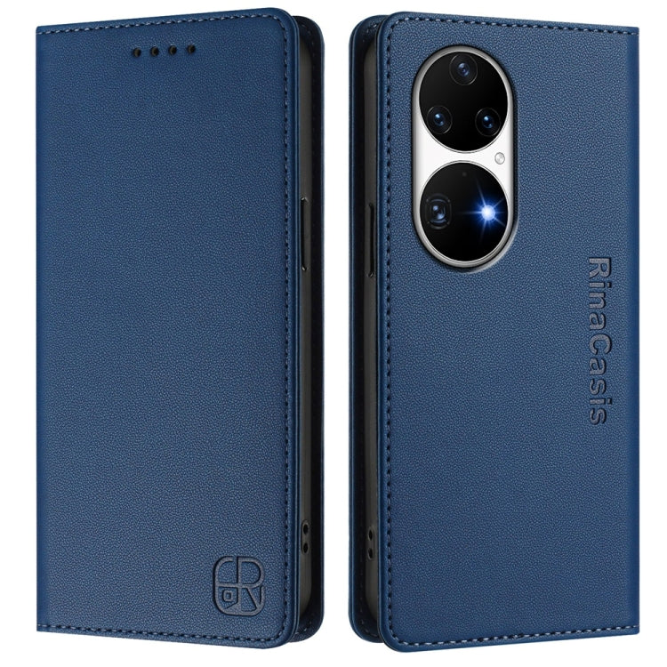 For Huawei P50 Pro RC01 Dual-Folded Magnetic Suction RFID Leather Phone Case