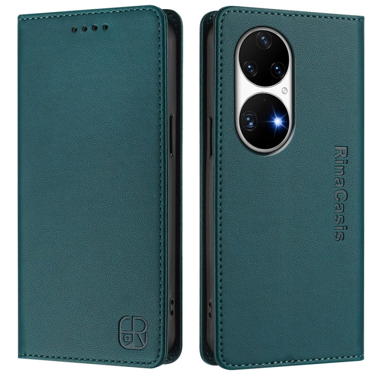 For Huawei P50 Pro RC01 Dual-Folded Magnetic Suction RFID Leather Phone Case