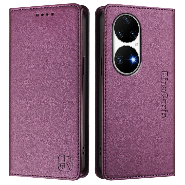 For Huawei P50 Pro RC01 Dual-Folded Magnetic Suction RFID Leather Phone Case