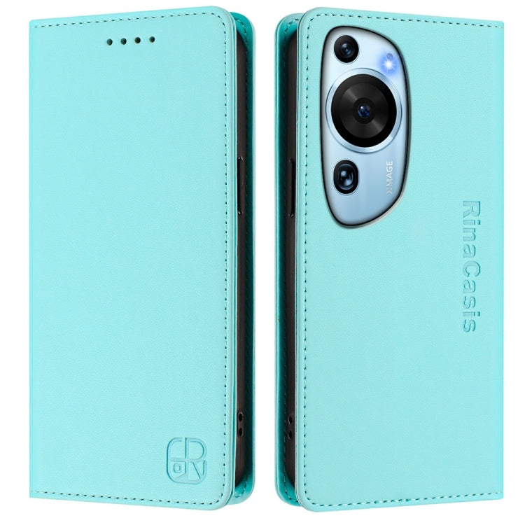 For Huawei P60 Art RC01 Dual-Folded Magnetic Suction RFID Leather Phone Case