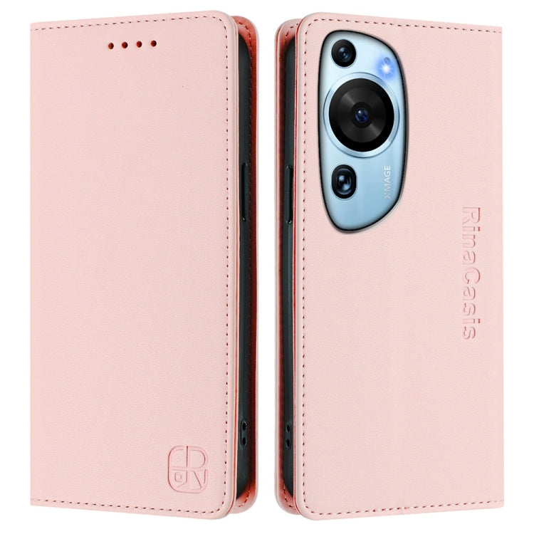 For Huawei P60 Art RC01 Dual-Folded Magnetic Suction RFID Leather Phone Case