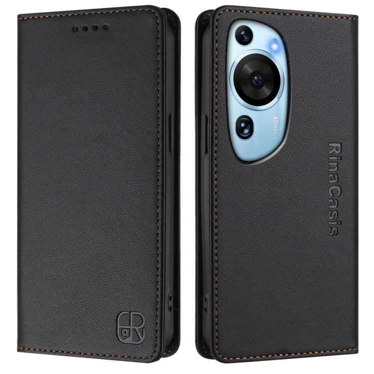 For Huawei P60 Art RC01 Dual-Folded Magnetic Suction RFID Leather Phone Case