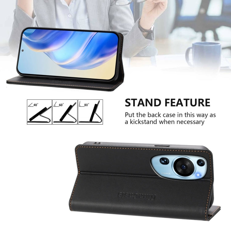 For Huawei P60 Art RC01 Dual-Folded Magnetic Suction RFID Leather Phone Case