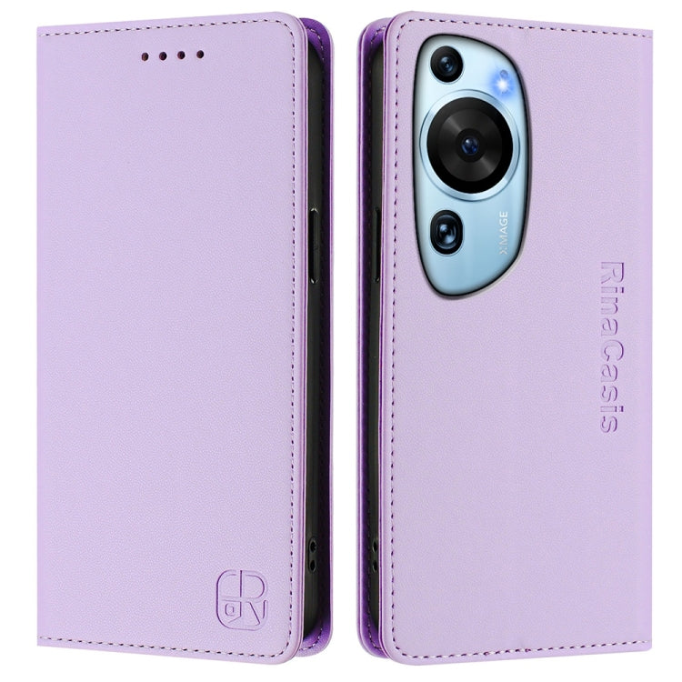 For Huawei P60 Art RC01 Dual-Folded Magnetic Suction RFID Leather Phone Case