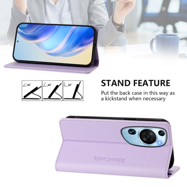 For Huawei P60 Art RC01 Dual-Folded Magnetic Suction RFID Leather Phone Case