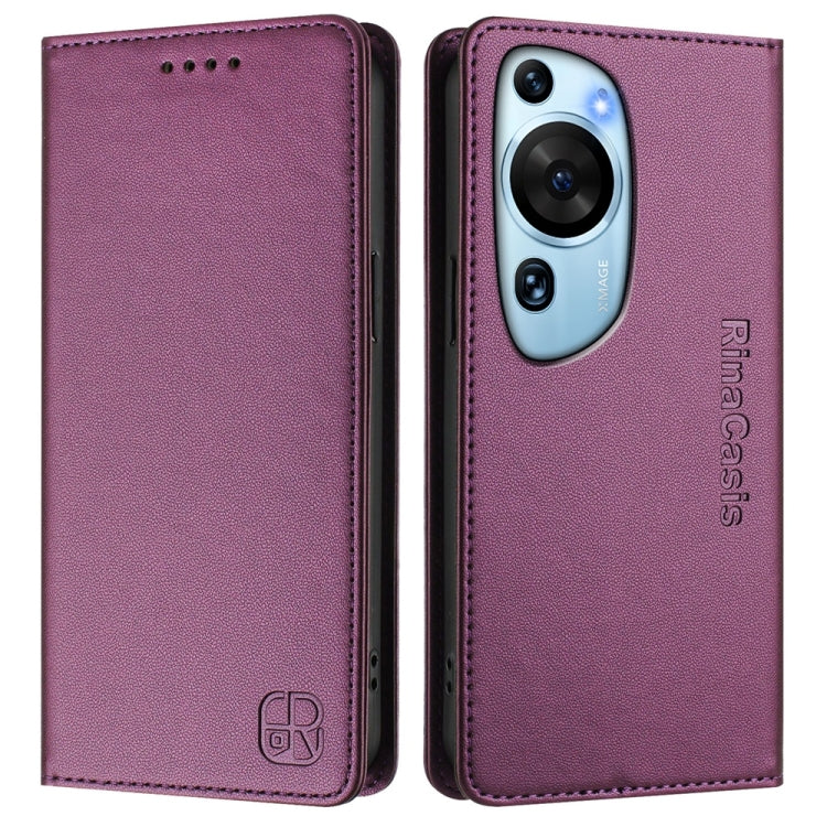 For Huawei P60 Art RC01 Dual-Folded Magnetic Suction RFID Leather Phone Case