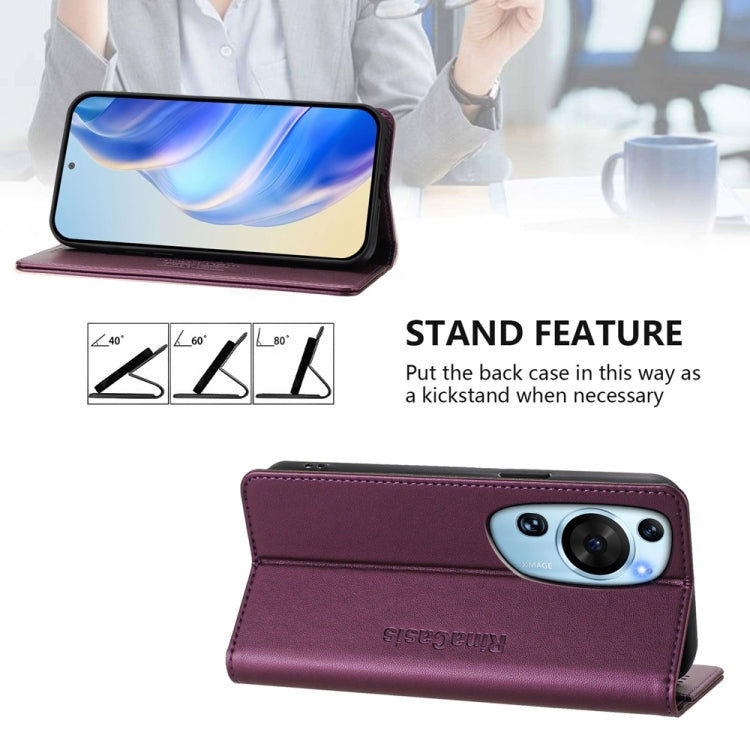 For Huawei P60 Art RC01 Dual-Folded Magnetic Suction RFID Leather Phone Case