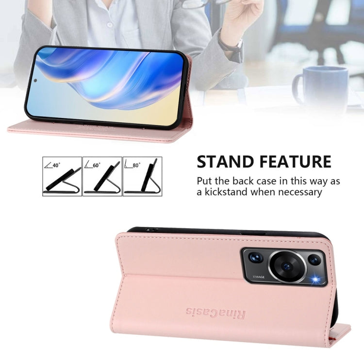 For Huawei P60 / P60 Pro RC01 Dual-Folded Magnetic Suction RFID Leather Phone Case