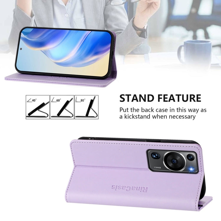 For Huawei P60 / P60 Pro RC01 Dual-Folded Magnetic Suction RFID Leather Phone Case